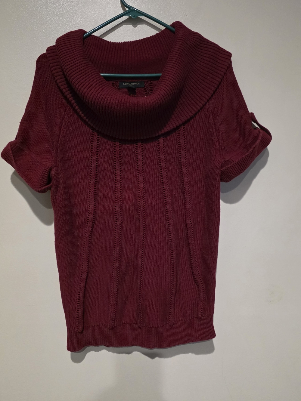 Banana Republic Burgundy 100% Cotton Rib-Knit Cowl Neck Sweater Women L